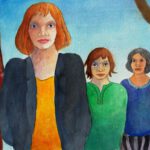FH Drie dames, een boom en een lantaarnpaal